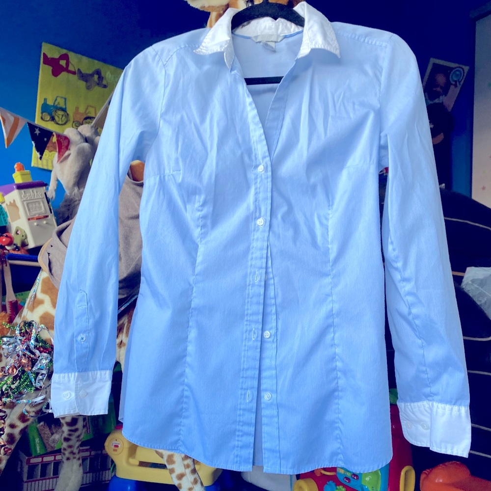H&M baby blue dress shirt button down 8